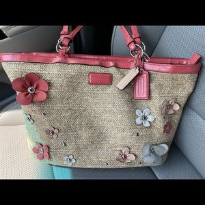 Vintage Coach Summer Bag with colorful leather floral appliqué.